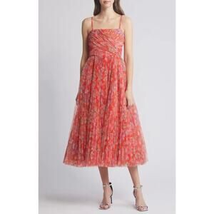 Hutch Women's Quinn Pleated Midi Cocktail Dress Mixed Pink Bouquet Size 2 NWT